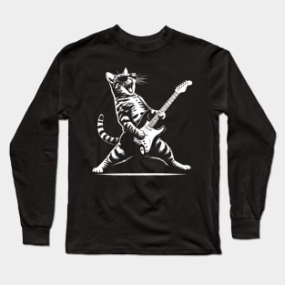 Guitar Cat Novelty Rock Music Band Concert Funny Cat Long Sleeve T-Shirt